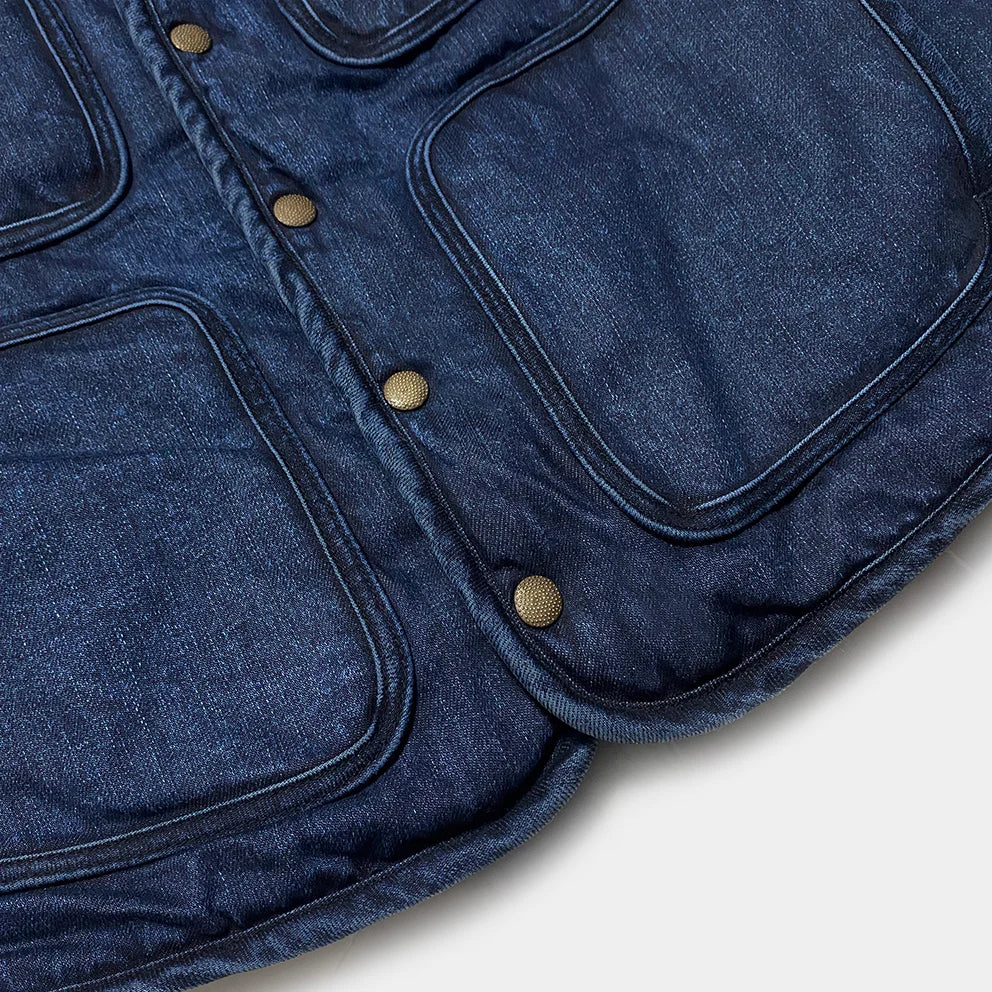 BZEN M.3203RR SILAS-DT2 REGULAR FIT 4 POCKET ROUND NECK INDIGO DENIM VEST WITH SHERPA LINING-12OZ-T2 INDIGO