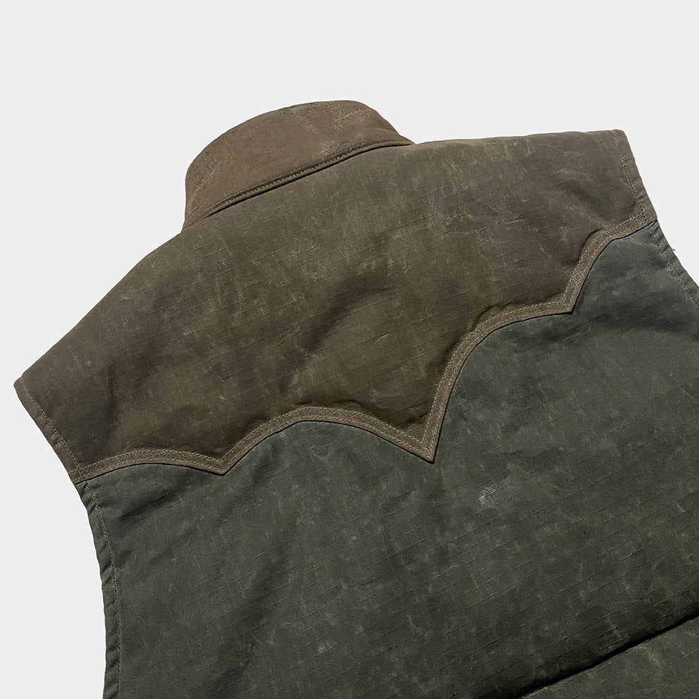 BZEN M.3009 CARLOS-WXK REGULAR FIT 4 POCKET WAXED RIP STOP QUILTED VEST-6OZ-WAX KHAKI CAUTION:DO NOT WASH