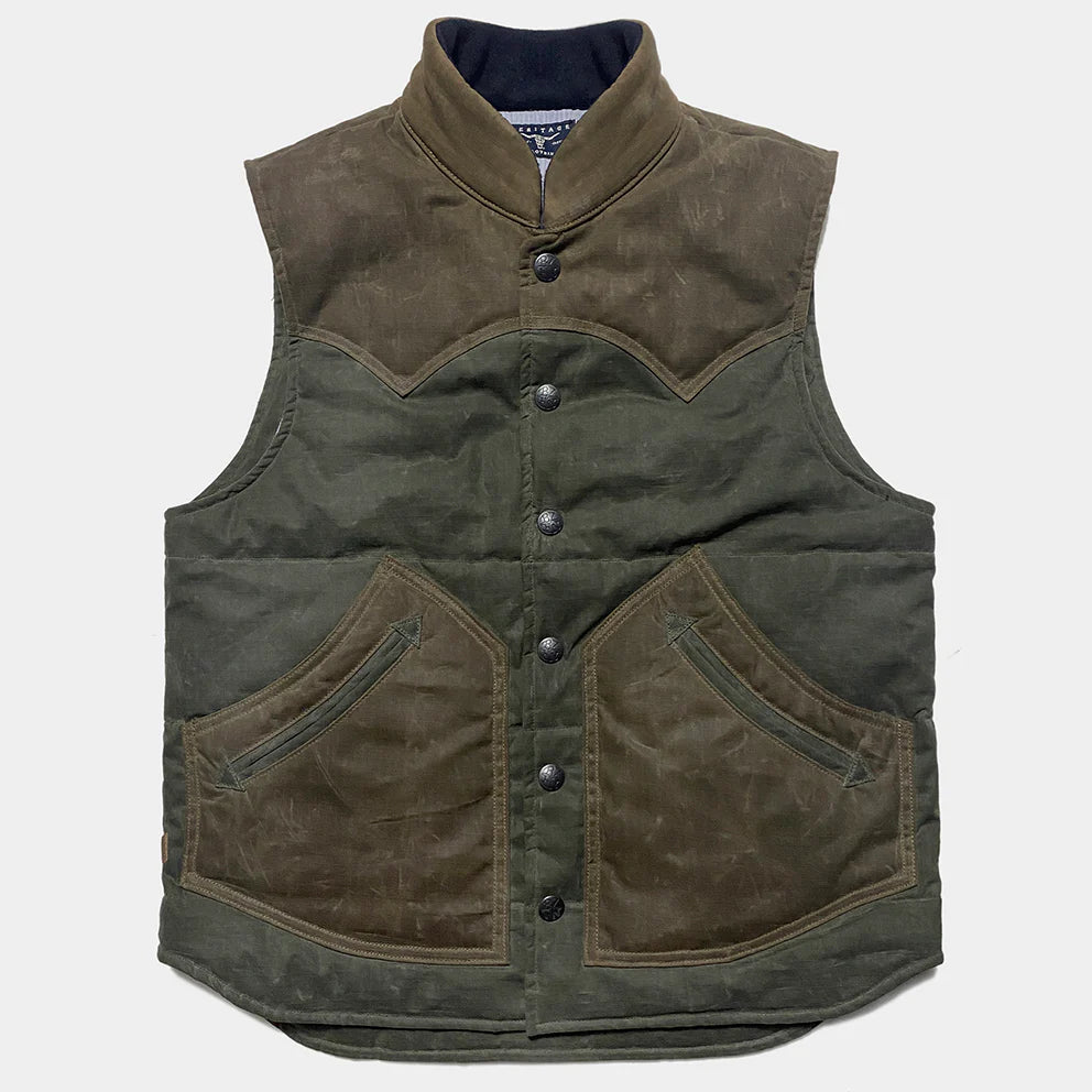BZEN M.3009 CARLOS-WXK REGULAR FIT 4 POCKET WAXED RIP STOP QUILTED VEST-6OZ-WAX KHAKI CAUTION:DO NOT WASH