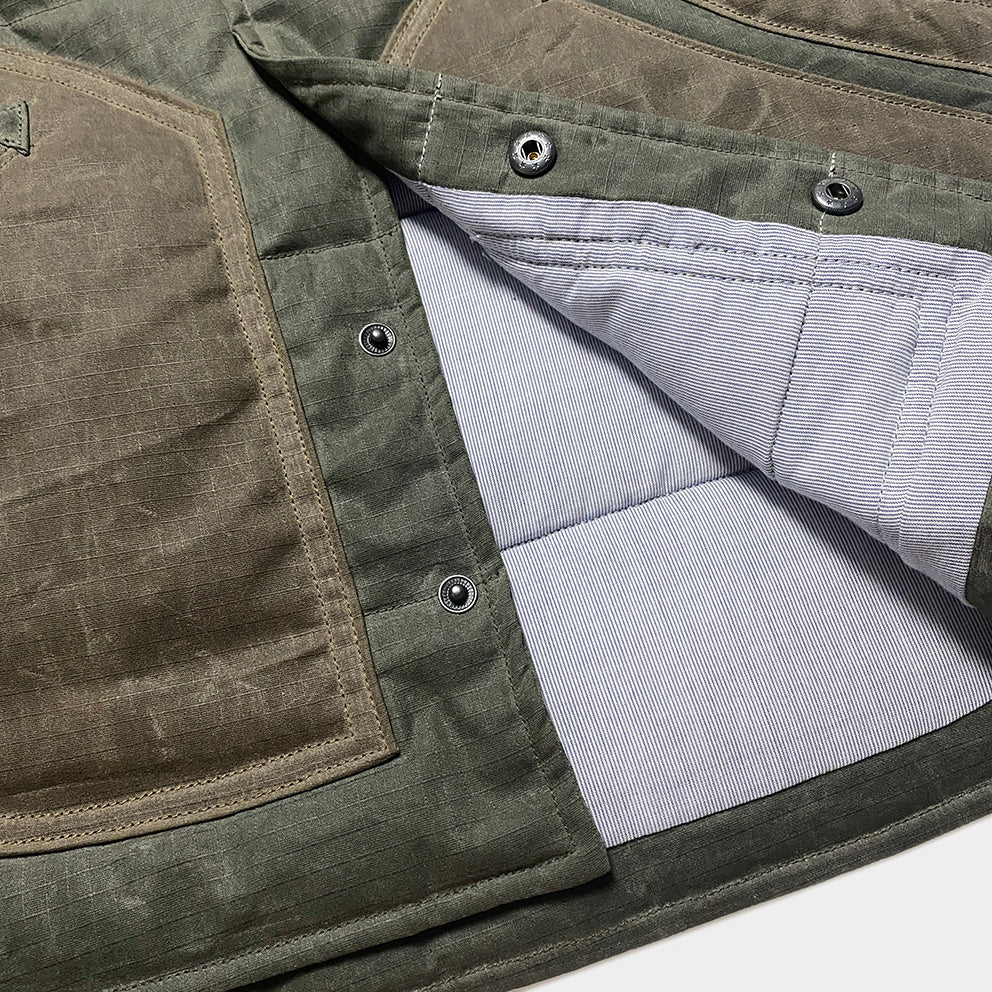 BZEN M.3009 CARLOS-WXK REGULAR FIT 4 POCKET WAXED RIP STOP QUILTED VEST-6OZ-WAX KHAKI CAUTION:DO NOT WASH