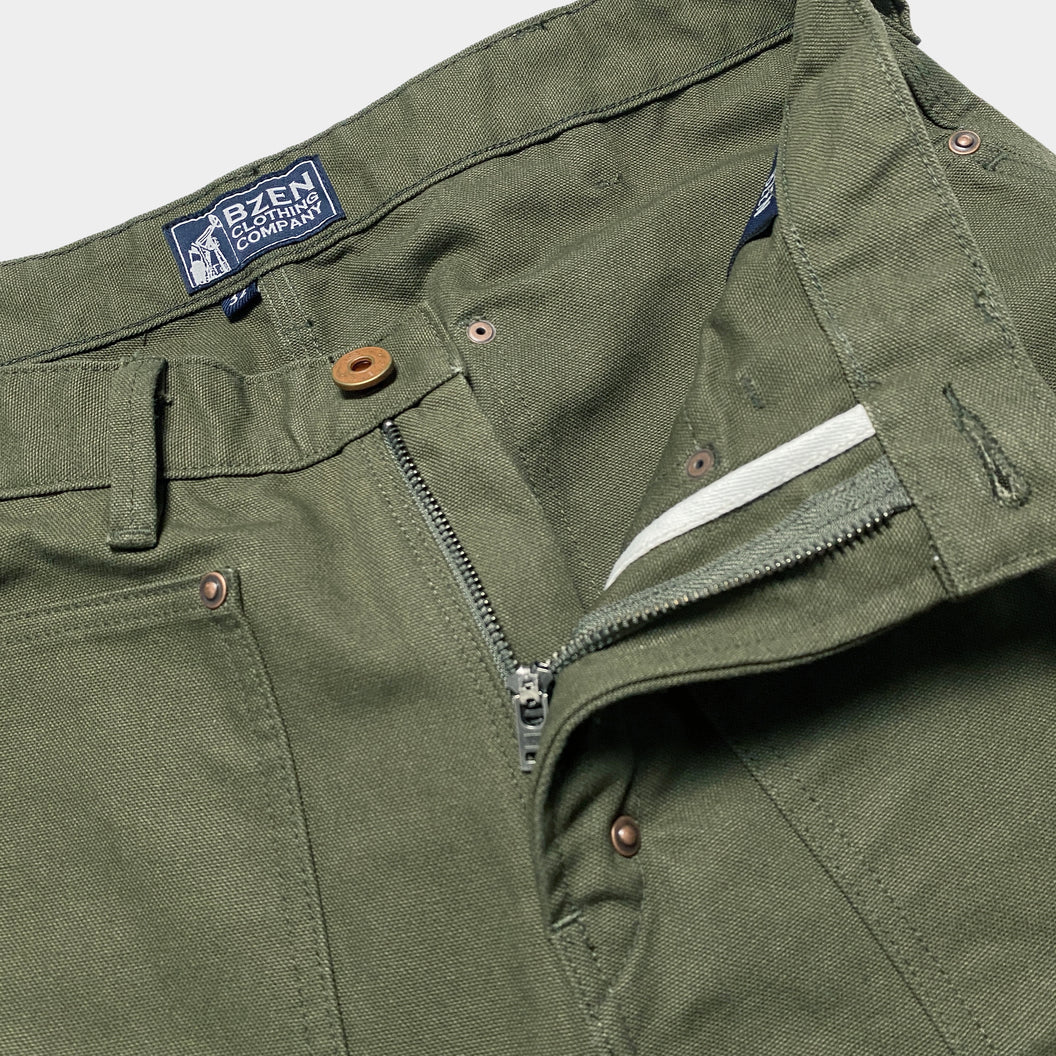 BZEN M.1279 JETHRO-CAG REGULAR FIT DOUBLE PANEL FRONT 6 POCKET CANVAS PAINTER JEAN-12.5OZ-E0 ARMY GREEN