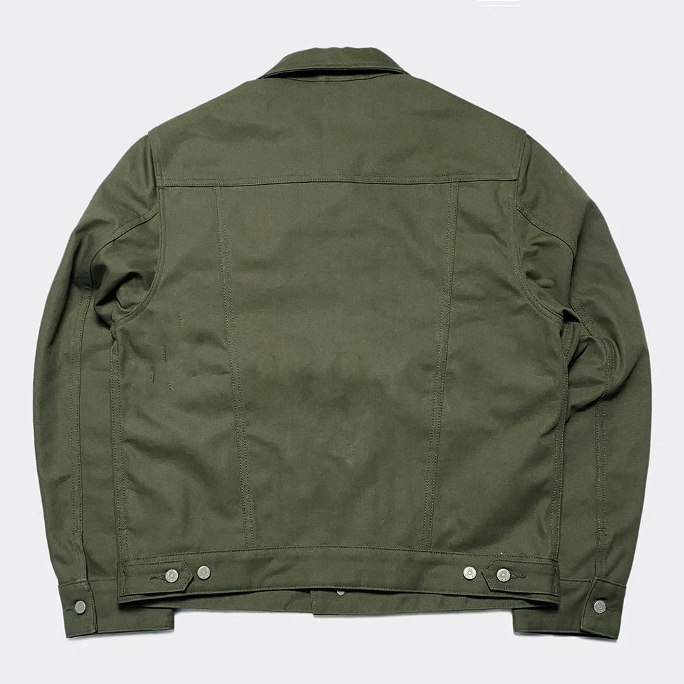 BZEN M.3139RR WAYLON2-CAG REGULAR FIT ARMY GREEN CANVAS PLEATED FRONT 2 POCKET JACKET-12.5OZ-E0 ARMY GREEN