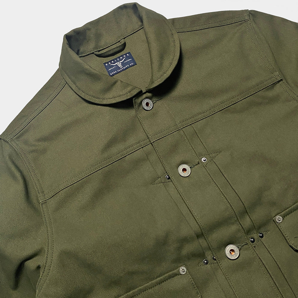 BZEN M.3139RR WAYLON2-CAG REGULAR FIT ARMY GREEN CANVAS PLEATED FRONT 2 POCKET JACKET-12.5OZ-E0 ARMY GREEN