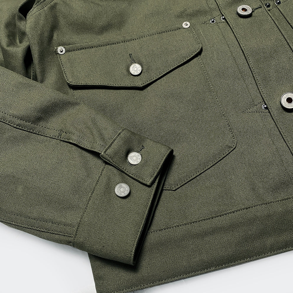 BZEN M.3139RR WAYLON2-CAG REGULAR FIT ARMY GREEN CANVAS PLEATED FRONT 2 POCKET JACKET-12.5OZ-E0 ARMY GREEN