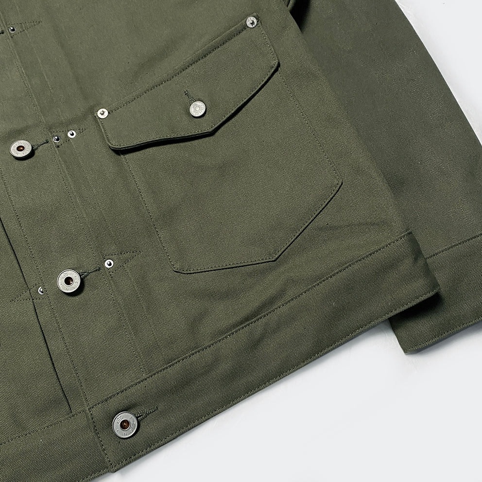 BZEN M.3139RR WAYLON2-CAG REGULAR FIT ARMY GREEN CANVAS PLEATED FRONT 2 POCKET JACKET-12.5OZ-E0 ARMY GREEN