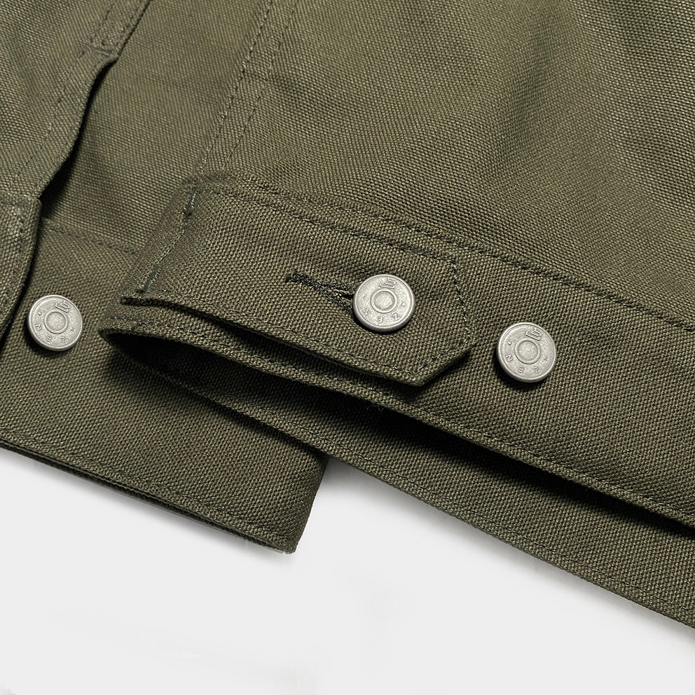 BZEN M.3139RR WAYLON2-CAG REGULAR FIT ARMY GREEN CANVAS PLEATED FRONT 2 POCKET JACKET-12.5OZ-E0 ARMY GREEN
