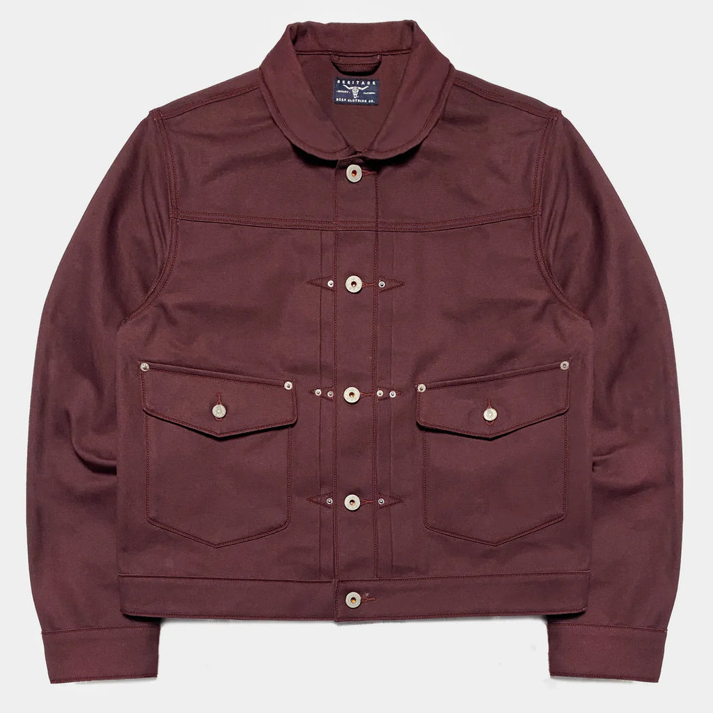 BZEN M.3139RR WAYLON2-CB REGULAR FIT BURGUNDY CANVAS PLEATED FRONT 2 POCKET JACKET-12.5OZ-E0 BURGUNDY