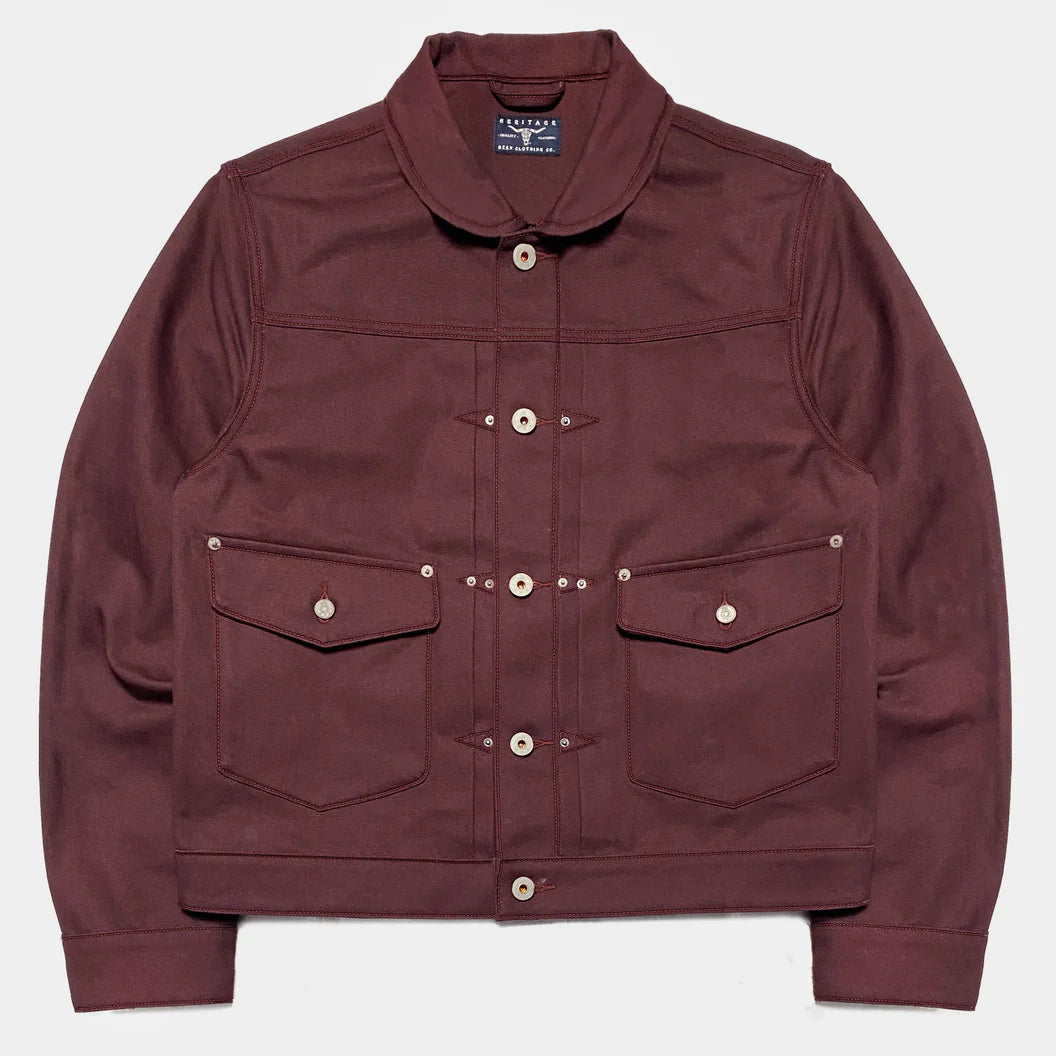 BZEN M.3139RR WAYLON2-CB REGULAR FIT BURGUNDY CANVAS PLEATED FRONT 2 POCKET JACKET-12.5OZ-E0 BURGUNDY