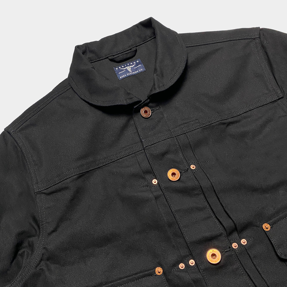 BZEN M.3139RR WAYLON2-CBB REGULAR FIT BLACK CANVAS PLEATED FRONT 2 POCKET JACKET-12.5OZ-E0 BLACK