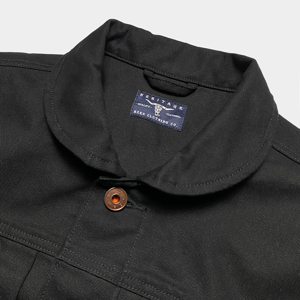 BZEN M.3139RR WAYLON2-CBB REGULAR FIT BLACK CANVAS PLEATED FRONT 2 POCKET JACKET-12.5OZ-E0 BLACK