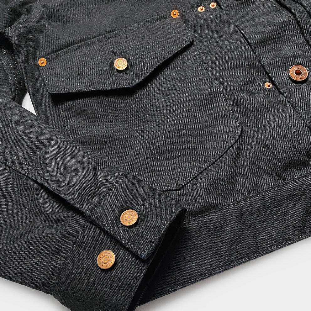 BZEN M.3139RR WAYLON2-CBB REGULAR FIT BLACK CANVAS PLEATED FRONT 2 POCKET JACKET-12.5OZ-E0 BLACK