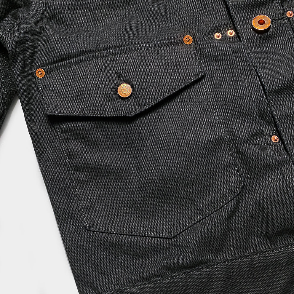 BZEN M.3139RR WAYLON2-CBB REGULAR FIT BLACK CANVAS PLEATED FRONT 2 POCKET JACKET-12.5OZ-E0 BLACK