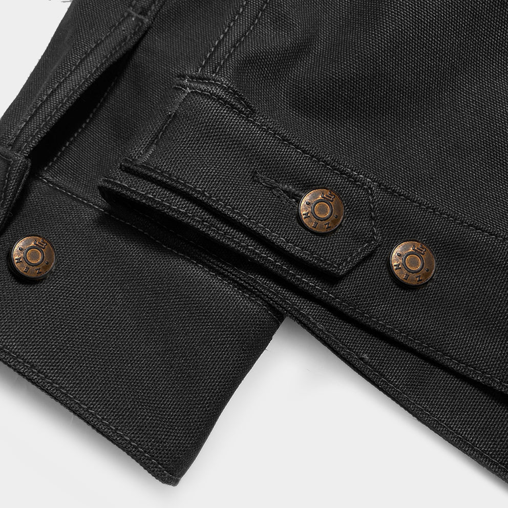 BZEN M.3139RR WAYLON2-CBB REGULAR FIT BLACK CANVAS PLEATED FRONT 2 POCKET JACKET-12.5OZ-E0 BLACK