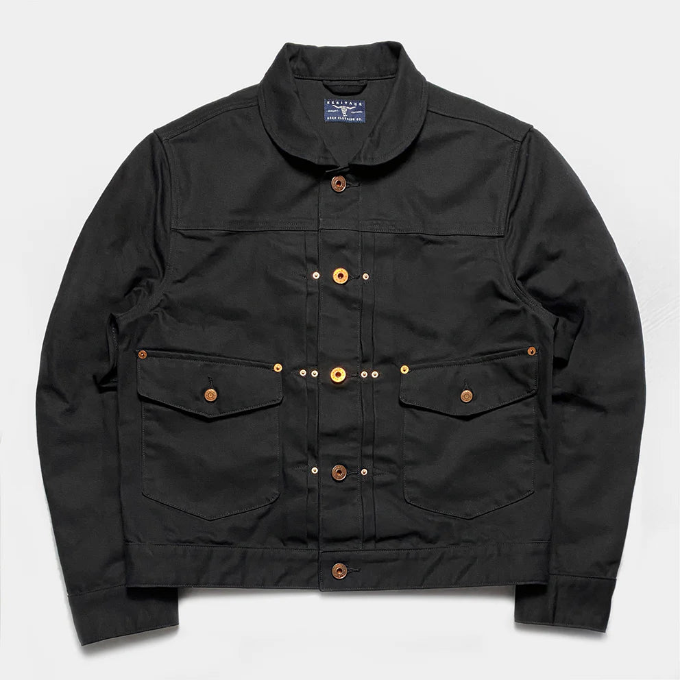 BZEN M.3139RR WAYLON2-CBB REGULAR FIT BLACK CANVAS PLEATED FRONT 2 POCKET JACKET-12.5OZ-E0 BLACK