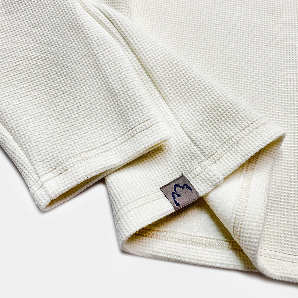 M.3084 MIZUIRO-WN REGULAR FIT LONG SLEEVE WAFFLE KNIT 3 BUTTON HENLEY-410GSM-E0 NATURAL