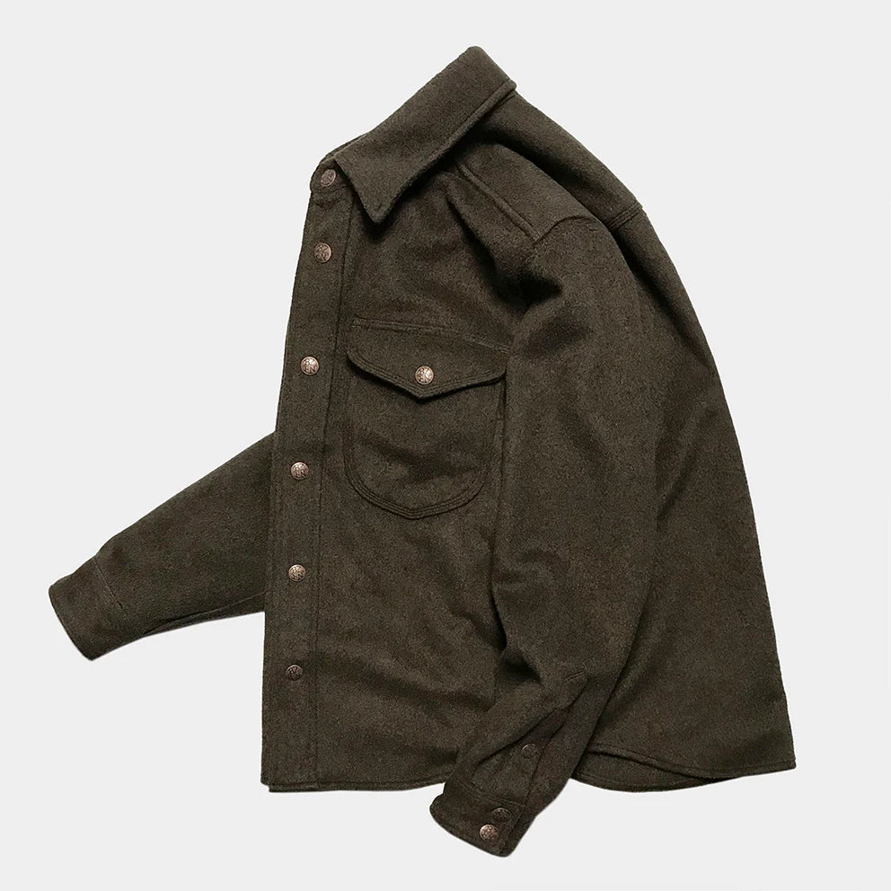 BZEN M.3239R-NORDIC REGULAR FIT TRIPLE NEEDLE WOOL BLEND MELTON SHIRT-800GSM-E0 BROWN