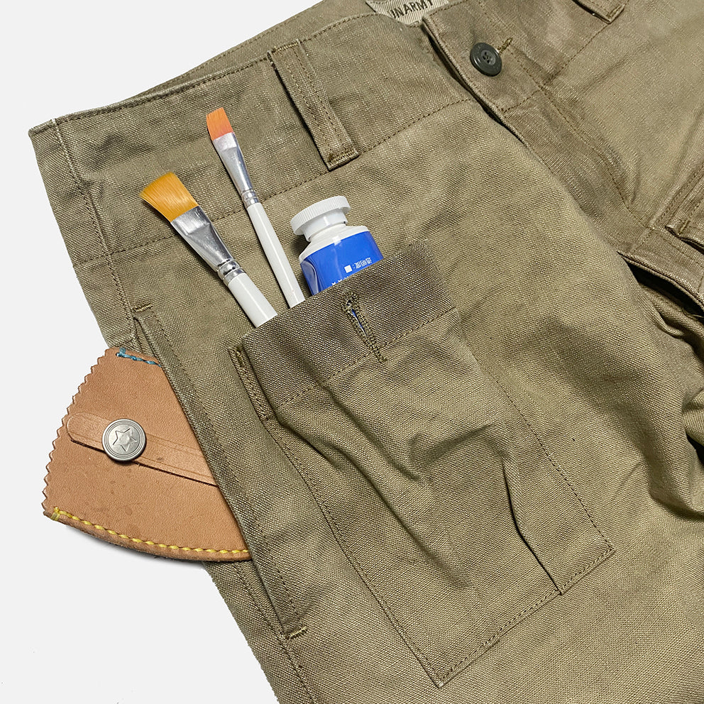BZEN M.1119R L32 RANGER-MGC6 REGULAR FIT BRITISH MILITARY INSPIRED 6 POCKET CANVAS VEGGIE DYED PANT-12.5OZ-E0 MOSS GREEN