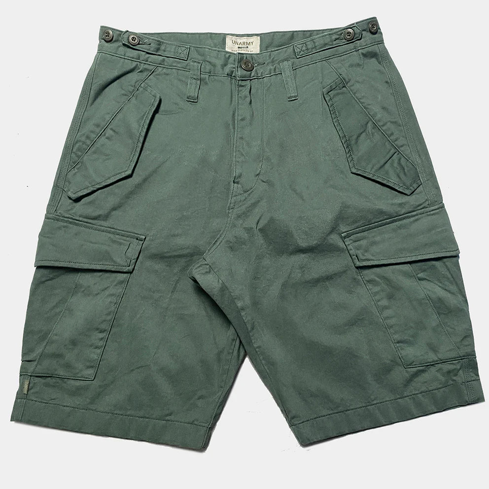 BZEN M.1045 MASH2-T6 REGULAR FIT AERO INSPIRED 6 POCKET TWILL CARGO SHORT-9OZ-E0 GREEN