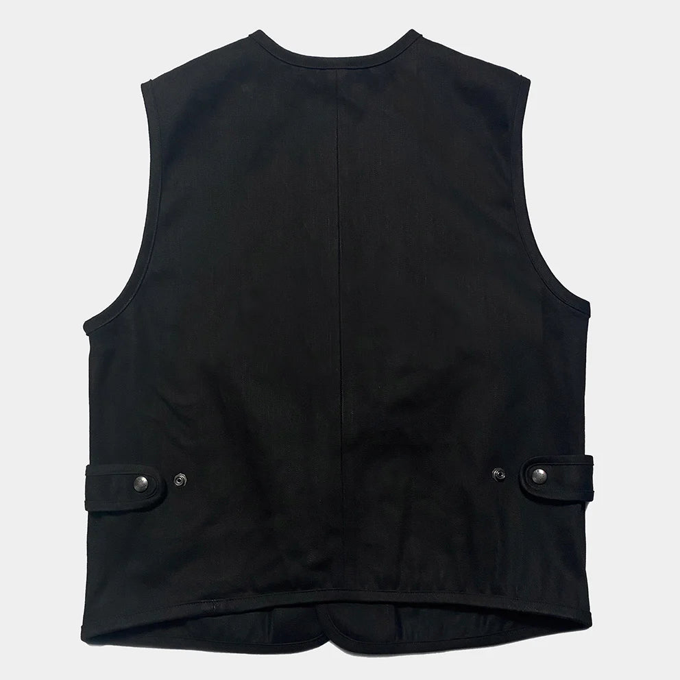 BZEN M.3203 SILAS-BB REGULAR FIT ROUND NECK BLACK OVER BLACK SLEVEDGE VEST-13.8OZ-RAW
