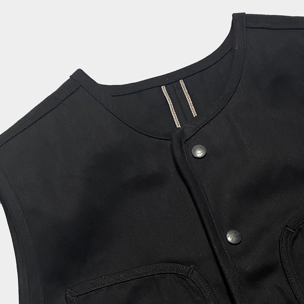 BZEN M.3203 SILAS-BB REGULAR FIT ROUND NECK BLACK OVER BLACK SLEVEDGE VEST-13.8OZ-RAW