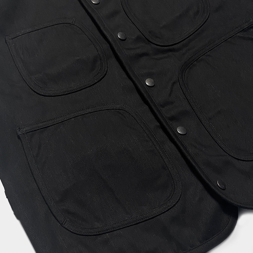 BZEN M.3203 SILAS-BB REGULAR FIT ROUND NECK BLACK OVER BLACK SLEVEDGE VEST-13.8OZ-RAW