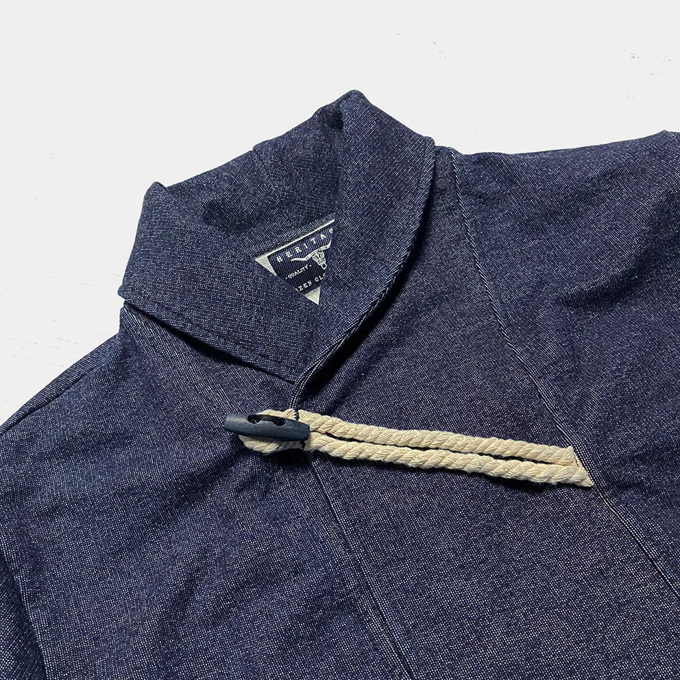 BZEN M.3037 ERNEST 2 POCKET SHAWL COLLAR INDIGO FRENCH TERRY CARDIGAN-425GSM-E0 INDIGO