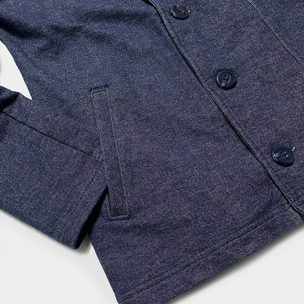 BZEN M.3037 ERNEST 2 POCKET SHAWL COLLAR INDIGO FRENCH TERRY CARDIGAN-425GSM-E0 INDIGO