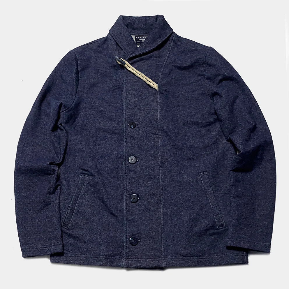 BZEN M.3037 ERNEST 2 POCKET SHAWL COLLAR INDIGO FRENCH TERRY CARDIGAN-425GSM-E0 INDIGO