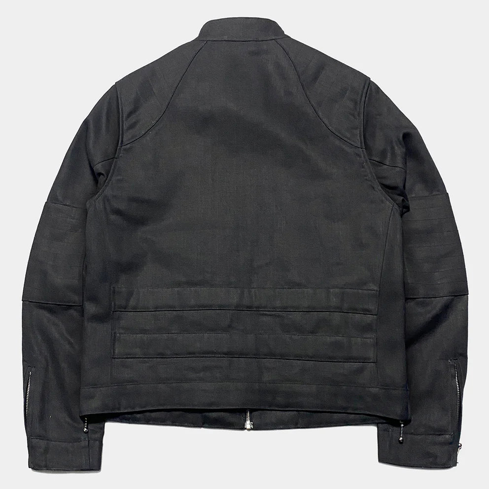 BZEN M.3028 McQUEEN WX REGULAR FIT WAX DENIM 4 POCKET LINED BIKER JACKET-11.5OZ-WAX BLACK CAUTION:CAN NEVER WASH