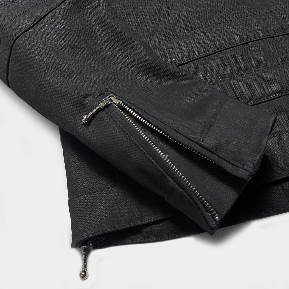 BZEN M.3028 McQUEEN WX REGULAR FIT WAX DENIM 4 POCKET LINED BIKER JACKET-11.5OZ-WAX BLACK CAUTION:CAN NEVER WASH