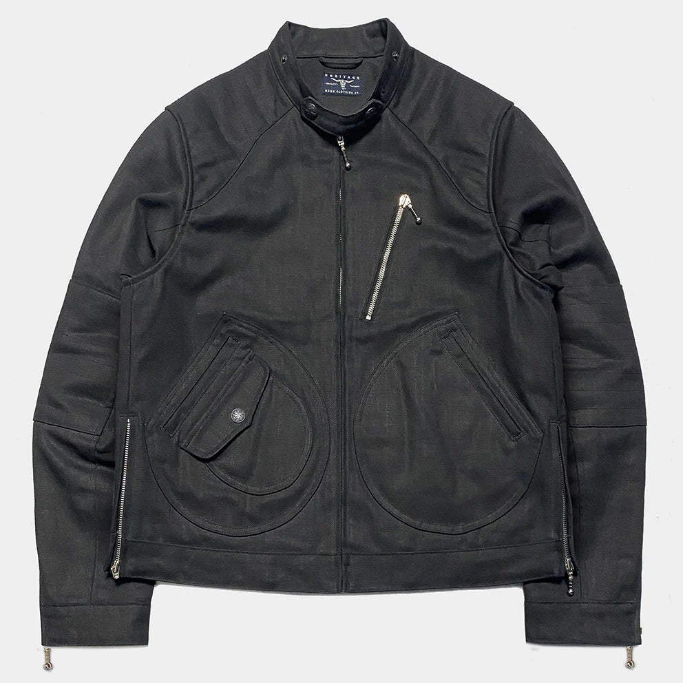 BZEN M.3028 McQUEEN WX REGULAR FIT WAX DENIM 4 POCKET LINED BIKER JACKET-11.5OZ-WAX BLACK CAUTION:CAN NEVER WASH