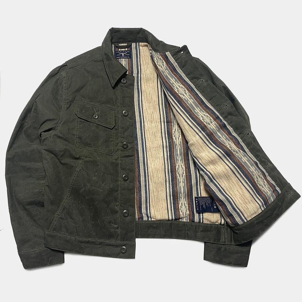 BZEN M.3139RR MAVERICK2-WXK REGULAR FIT 4 POCKET LINED WAXED RIP STOP JACKET-6OZ-WAX KHAKI CAUTION:DO NOT WASH