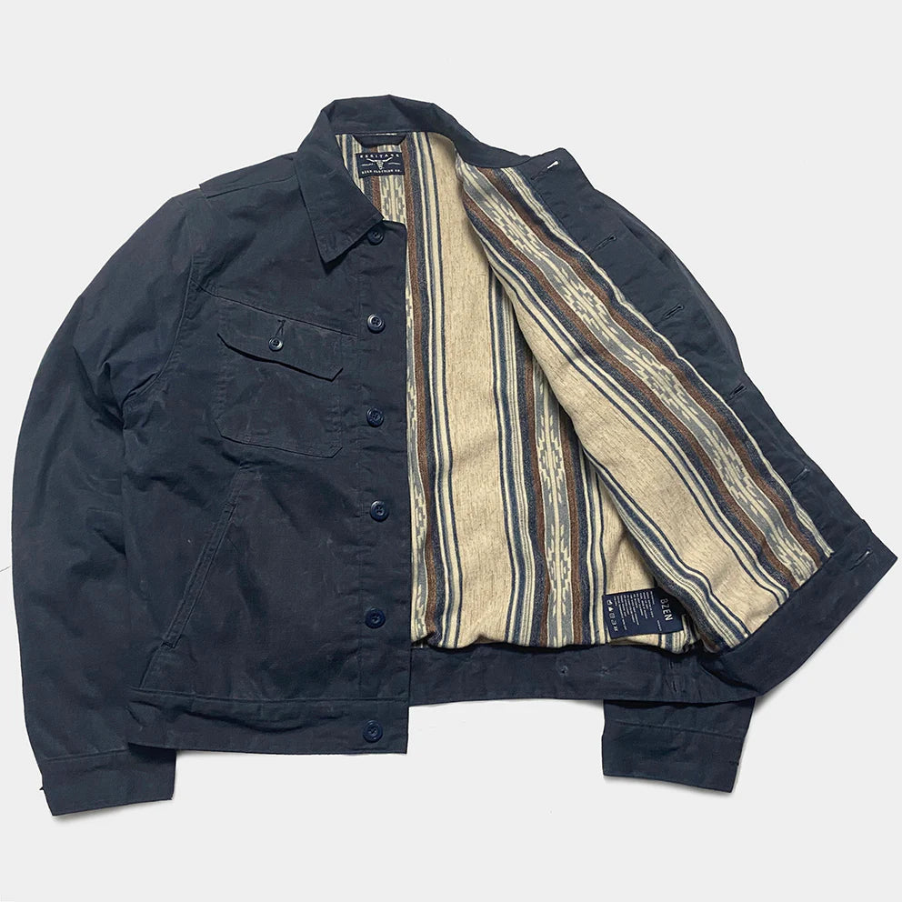 BZEN M.3139RR MAVERICK2-WXN REGULAR FIT 4 POCKET LINED WAXED RIP STOP JACKET-6OZ-WAX NAVY CAUTION:DO NOT WASH