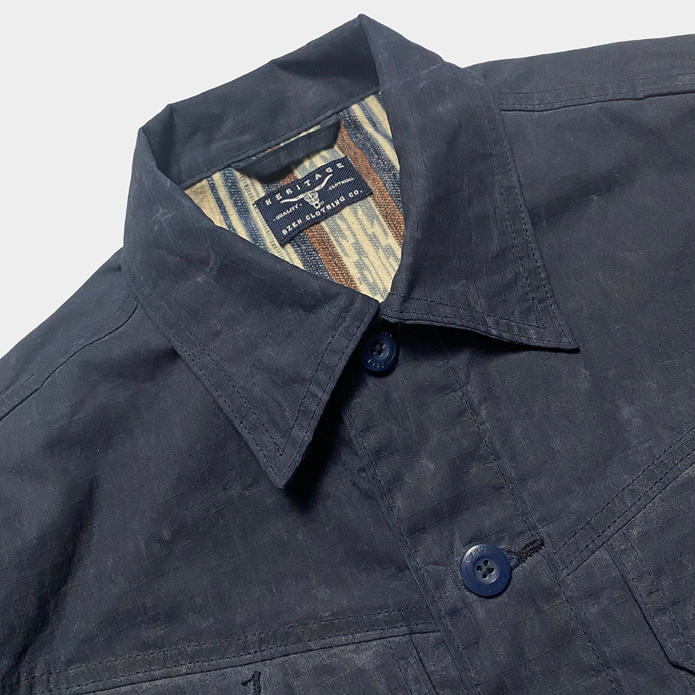 BZEN M.3139RR MAVERICK2-WXN REGULAR FIT 4 POCKET LINED WAXED RIP STOP JACKET-6OZ-WAX NAVY CAUTION:DO NOT WASH