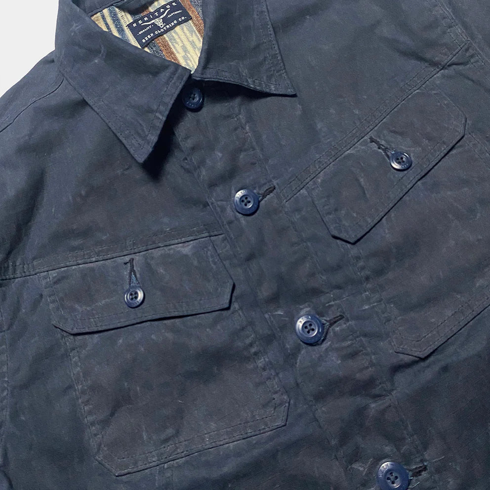 BZEN M.3139RR MAVERICK2-WXN REGULAR FIT 4 POCKET LINED WAXED RIP STOP JACKET-6OZ-WAX NAVY CAUTION:DO NOT WASH