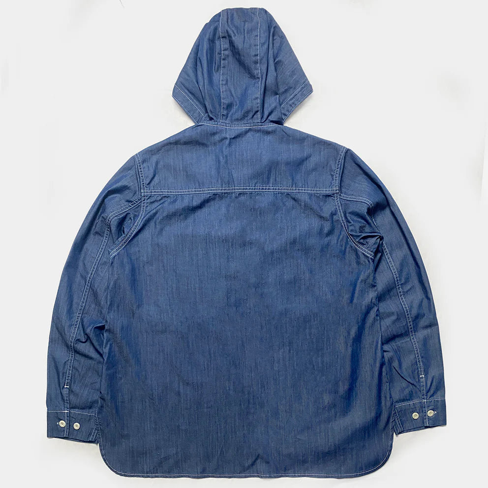 BZEN M.3016 AO2-2P REGULAR FIT 4 BUTTON SMOCK HOODIE COTTON TENCEL WITH 2 FLAP POCKET SHIRT-6OZ-E0 INDIGO