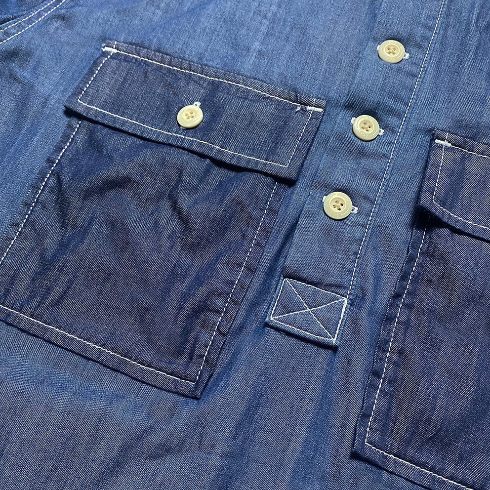 BZEN M.3016 AO2-2P REGULAR FIT 4 BUTTON SMOCK HOODIE COTTON TENCEL WITH 2 FLAP POCKET SHIRT-6OZ-E0 INDIGO