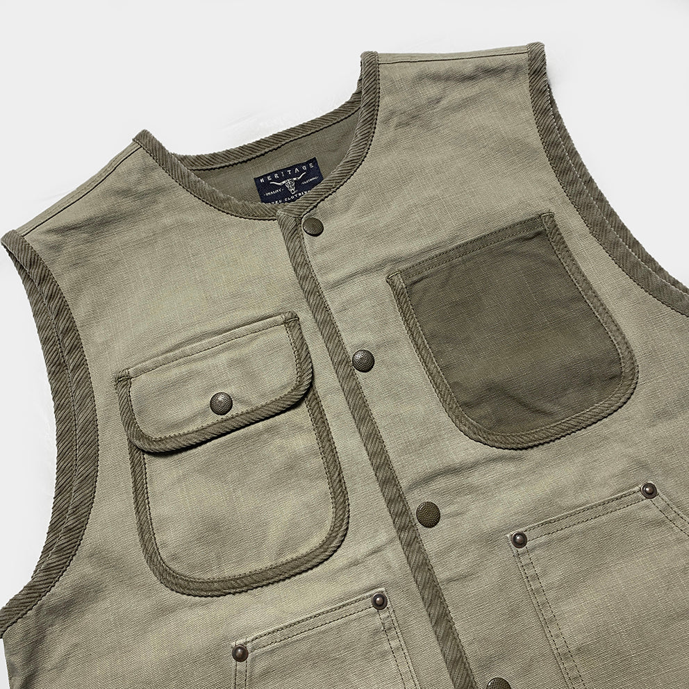 BZEN M.3203R SILAS4-CS REGULAR FIT 4 POCKET VEGGIE DYED CANVAS VEST-12.5OZ-E0 SAND