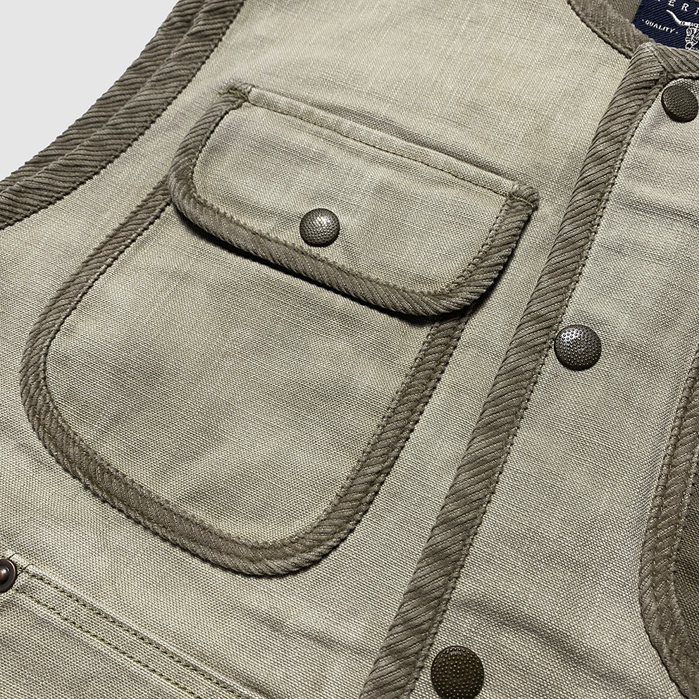 BZEN M.3203R SILAS4-CS REGULAR FIT 4 POCKET VEGGIE DYED CANVAS VEST-12.5OZ-E0 SAND