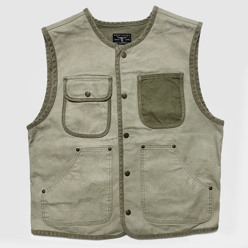 BZEN M.3203R SILAS4-CS REGULAR FIT 4 POCKET VEGGIE DYED CANVAS VEST-12.5OZ-E0 SAND
