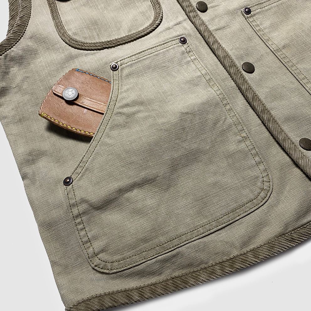 BZEN M.3203R SILAS4-CS REGULAR FIT 4 POCKET VEGGIE DYED CANVAS VEST-12.5OZ-E0 SAND