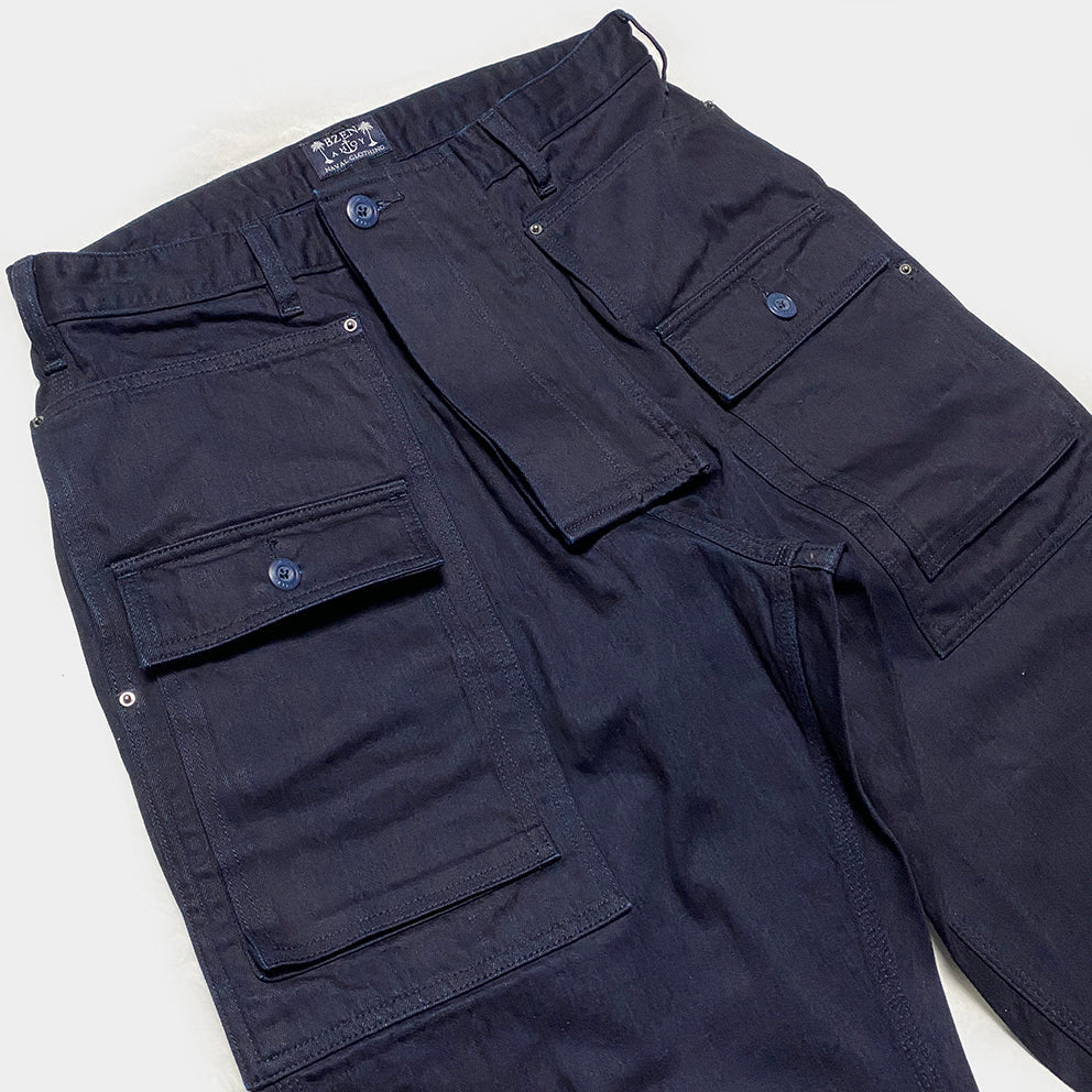 BZEN M.1170 DECKS-8P REGULAR FIT USN INSPIRED 8 POCKET CROSS DYED INDIGO DENIM PANT-10.5OZ-E0 BLUE SILO