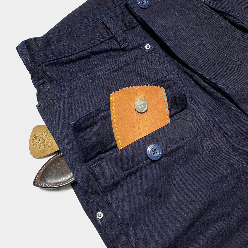 BZEN M.1170 DECKS-8P REGULAR FIT USN INSPIRED 8 POCKET CROSS DYED INDIGO DENIM PANT-10.5OZ-E0 BLUE SILO