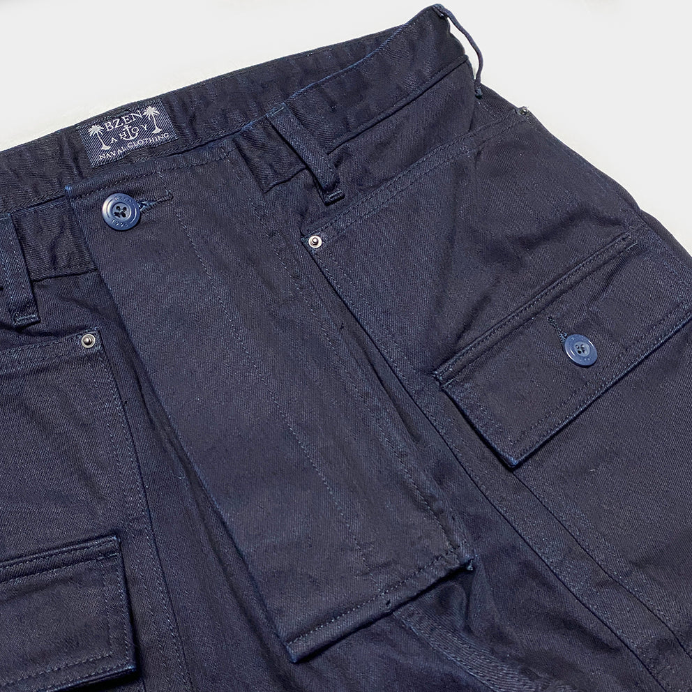 BZEN M.1170 DECKS-8P REGULAR FIT USN INSPIRED 8 POCKET CROSS DYED INDIGO DENIM PANT-10.5OZ-E0 BLUE SILO