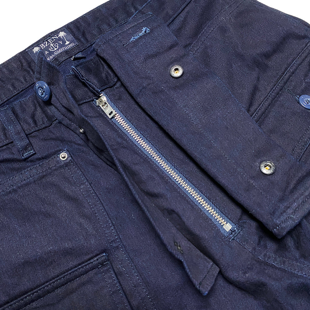 BZEN M.1170 DECKS-8P REGULAR FIT USN INSPIRED 8 POCKET CROSS DYED INDIGO DENIM PANT-10.5OZ-E0 BLUE SILO