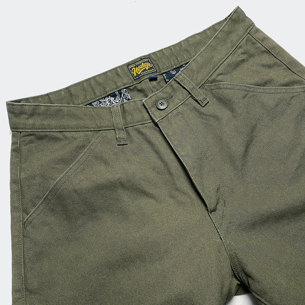 BZEN M.1136 RORY-CAG RELAX FIT FLAT FRONT 4 POCKET CANVAS PANT-12OZ-ARMY GREEN