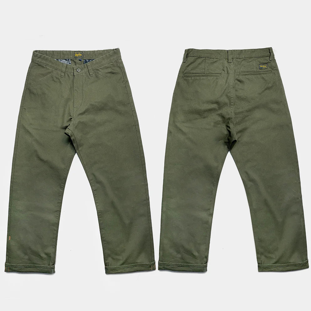 BZEN M.1136 RORY-CAG RELAX FIT FLAT FRONT 4 POCKET CANVAS PANT-12OZ-ARMY GREEN