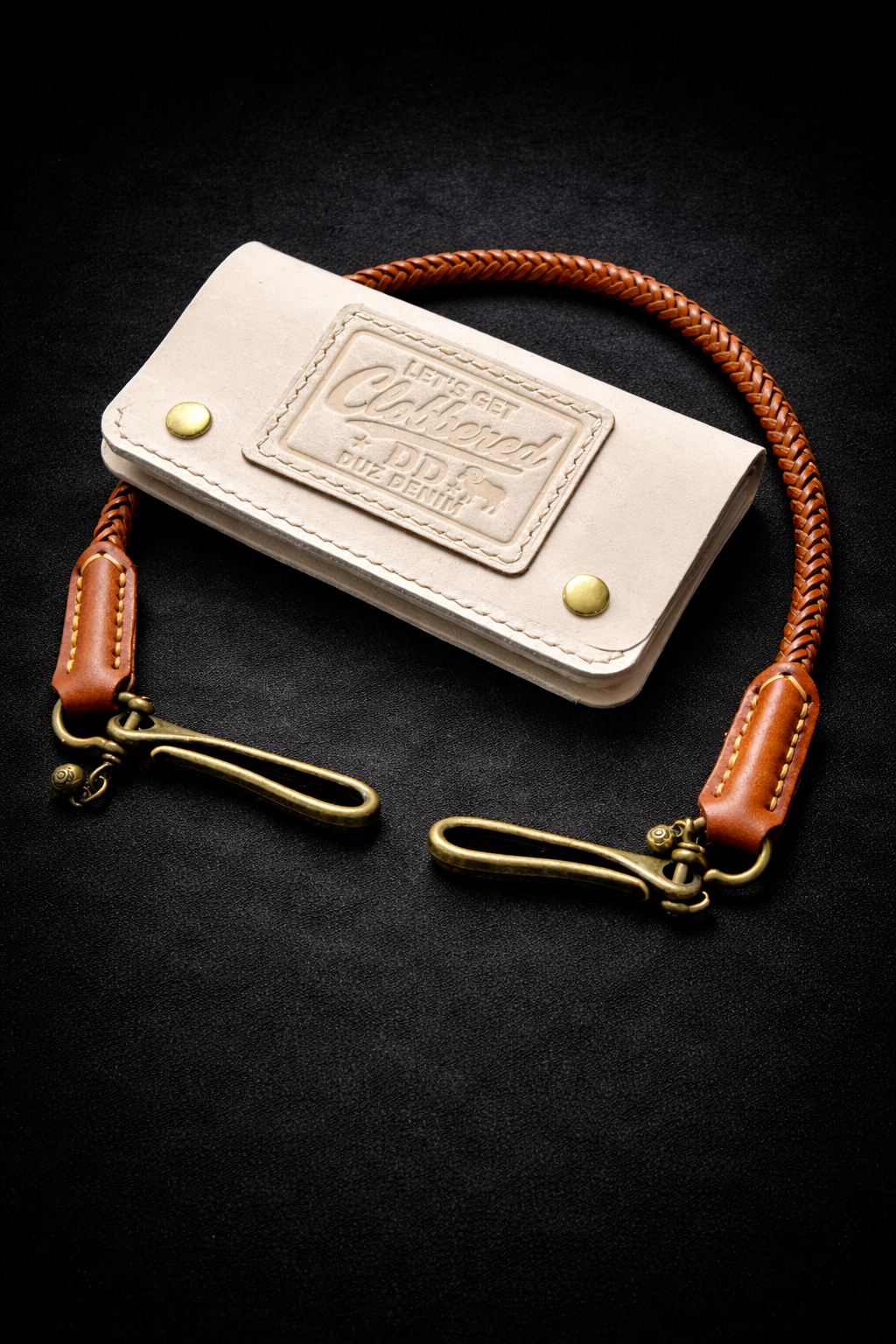 DUZ DENIM-BRAIDED LEATHER TETHER LANYARD-TAN