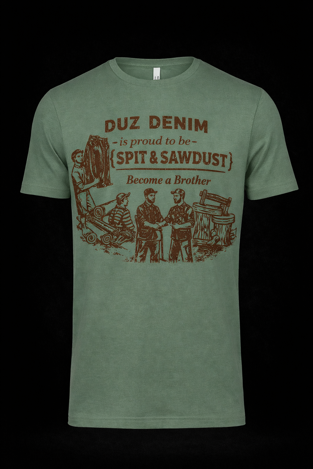 DUZ DENIM-"SPIT & SAWDUST" TEE-FOREST GREEN