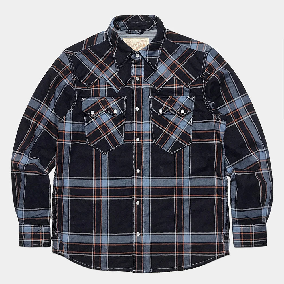 DDL 319R-DIABLO SWT-CBI REGULAR FIT 2 POCKET WESTERN INDIGO CHECK SHIRT-5.5OZ-E1 INDIGO CHECK